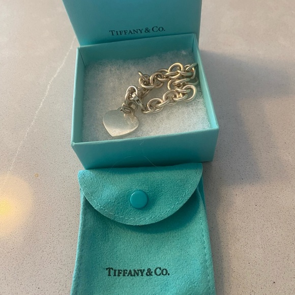 Tiffany & Co. Silver Heart Charm Bracelet with Blue Box